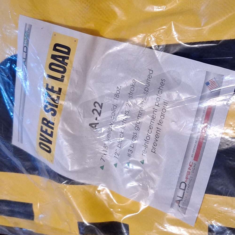New 7X18" YELLOW SOLID,18oz 12" Black Letters 12" stroke #3 Grommets